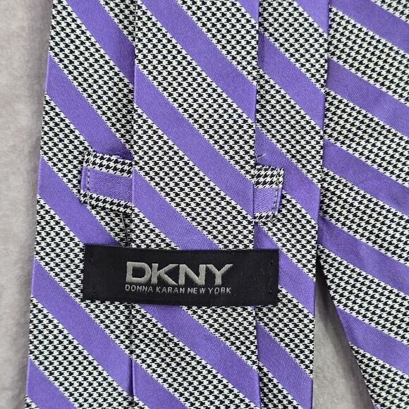 DKNY Purple Houndstooth Stripe Geometric Executive Black White Neck Tie Men's - Picture 4 of 6